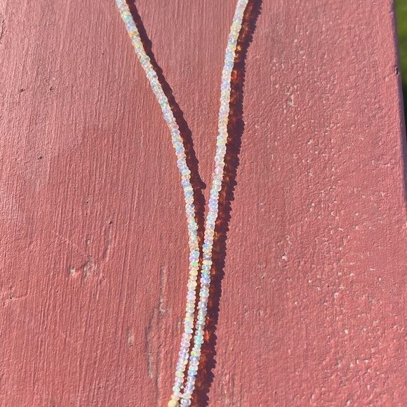 Rainbow Natural Untreated Welo Opal Necklace Handmade Solid 14K Yellow Gold - Picture 3 of 11